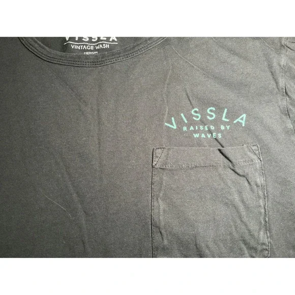 VISSLA Raised by Waves Black Pocket T Shirt Men's Medium Vintage Wash - Picture 3 of 6